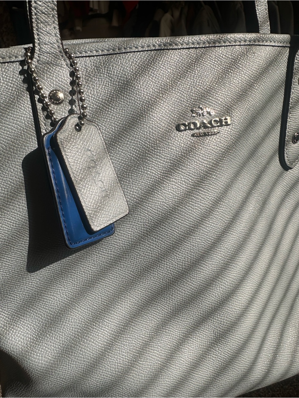 COACH Purse Gray Blue Tote with Blue Tag